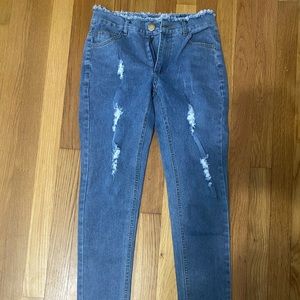 Blue skinny jeans distressed waist and ankles
